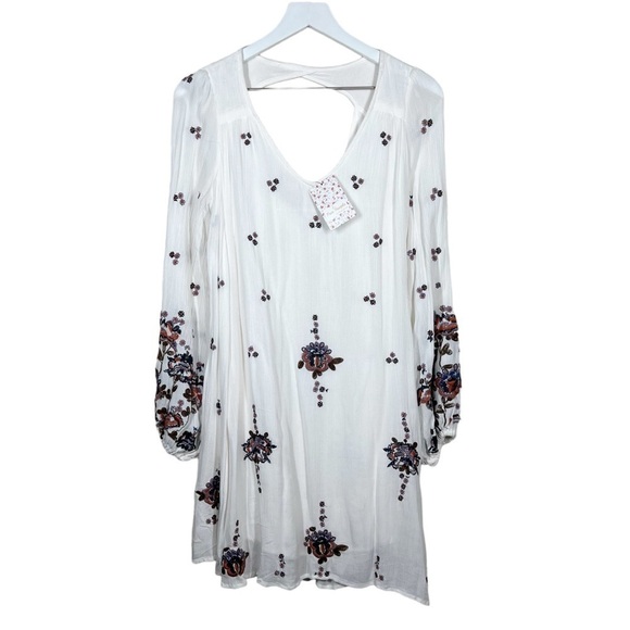 Free People Womens Oxford Boho Embroidered White Floral Flowy Dress NWT Small - Picture 2 of 11
